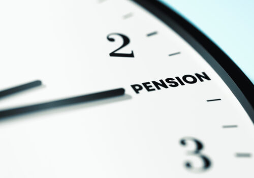Pension Time. The time on the wall clock is showing Pension. Time, deadline and Planning