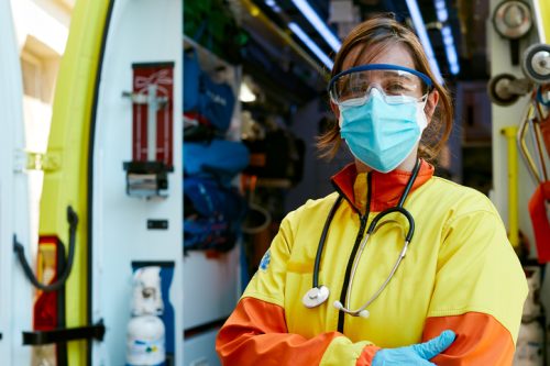 One female paramedic portrait looking at camera