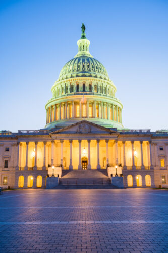Sunset over US Capitol building, Washington DC, USA